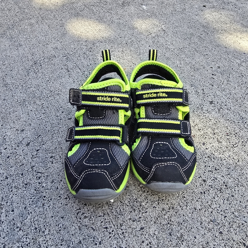 Stride Rite Black and Neon Green Kids Shoes
